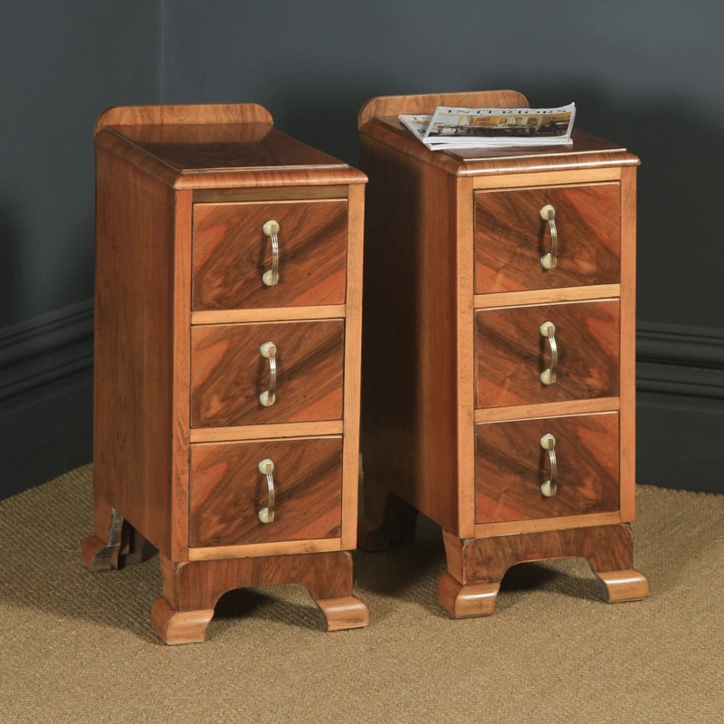 Bedside Chest Pair Vintage English Walnut Vertical Pulls