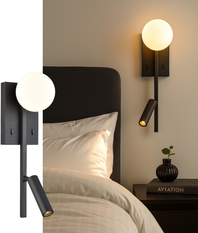Bedside Wall Lamp Modern Bedside Reading Lights 4W Black Reading Wall Light  For Bedroom USB Wireless