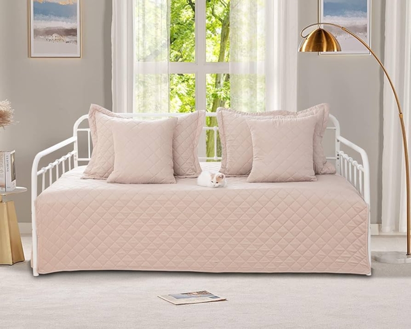 Beige Daybed Cover Set Diamond Quilted Cottage Style