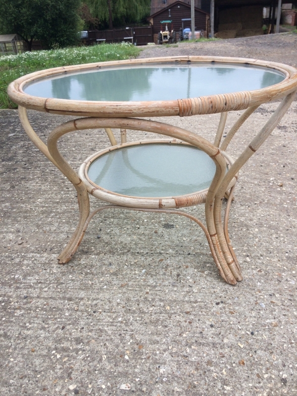 Bentwood Bamboo Two-Tier Glass Top Coffee Table