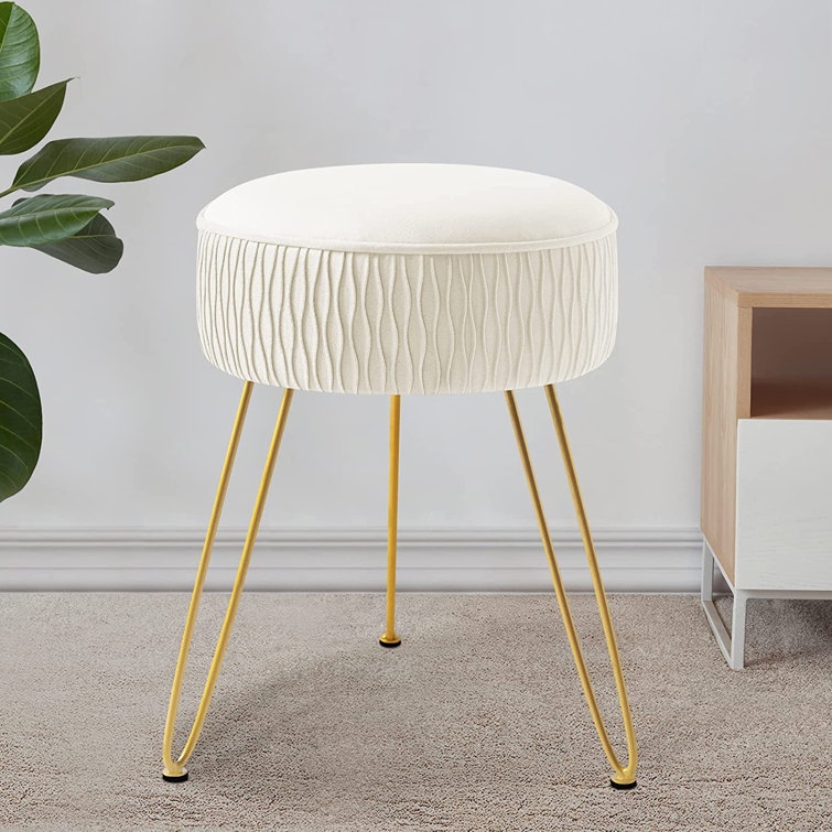 Best vanity ottoman stool Sale VEIKOUS Gray Wood Upholstered Vanity Stool  Round Velvet 17.3 in. W