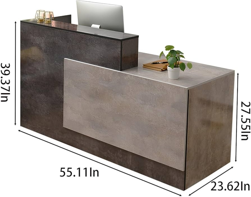 Bi-Level Reception Desk with Stone-Like Finish, Charcoal Black