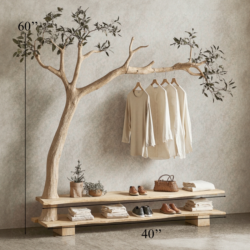 Biophilic Hall Tree featuring Organic Tree Branch Hanging Rail