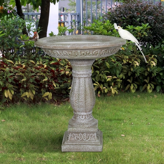 Bird Bath Carved Concrete Pedestal with Ornate Scrollwork Rim