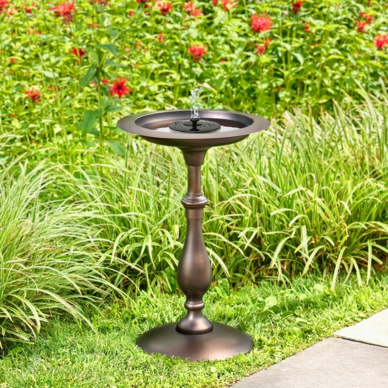 Bird Bath Classic Bronze Finish with Integrated Solar Fountain