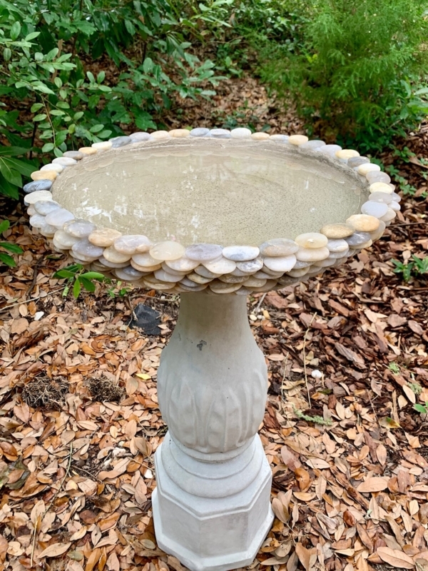 Bird Bath Handmade Basin with Scalloped Overlapping Pebble Rim