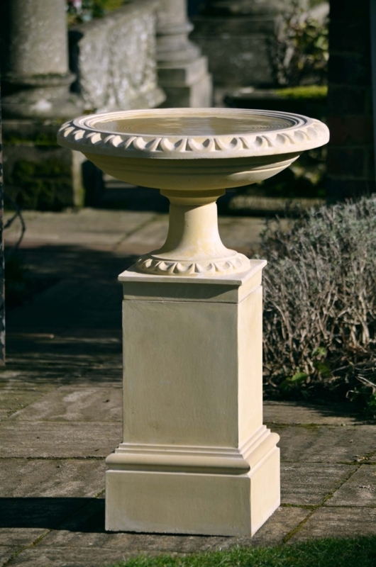 Bird Bath Regency Style Square Pedestal in Warm Beige Stone