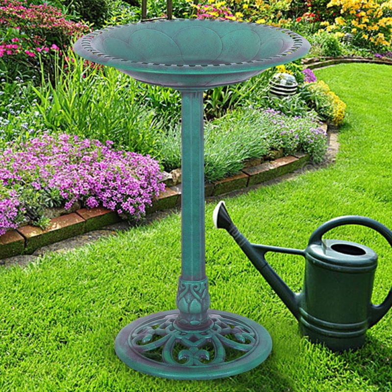 Bird Bath Verdigris Resin Finish with Ornate Scrollwork Base
