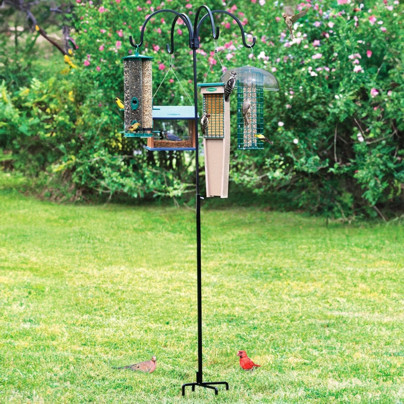 Bird Feeder Hanger, Quad Arm Design, Adjustable Pole, Functional Decor