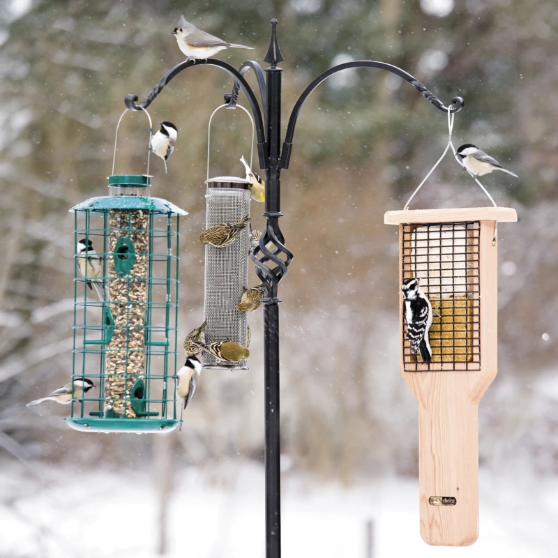 Bird Feeder Hanger, Twisted Shaft Detail, 3-Arm, Rustic Outdoor Style