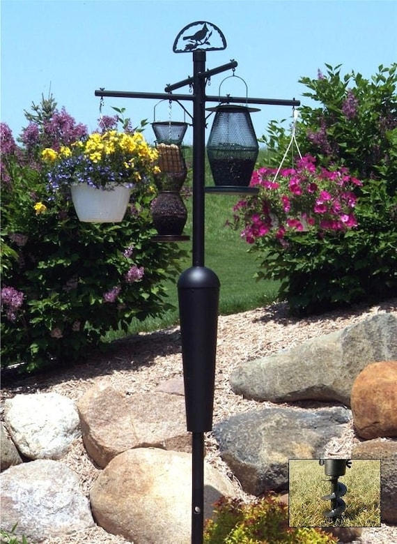 Bird Feeder Pole, Cardinal Topper, Squirrel Baffle, Hanging Planters