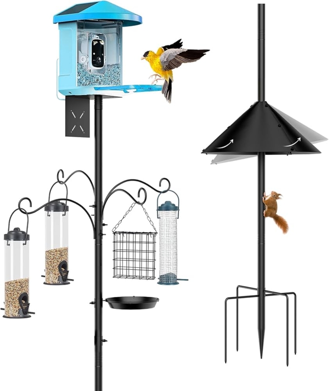 Bird Feeder Pole, Modular Sections, Tilting Squirrel Baffle, Matte Black