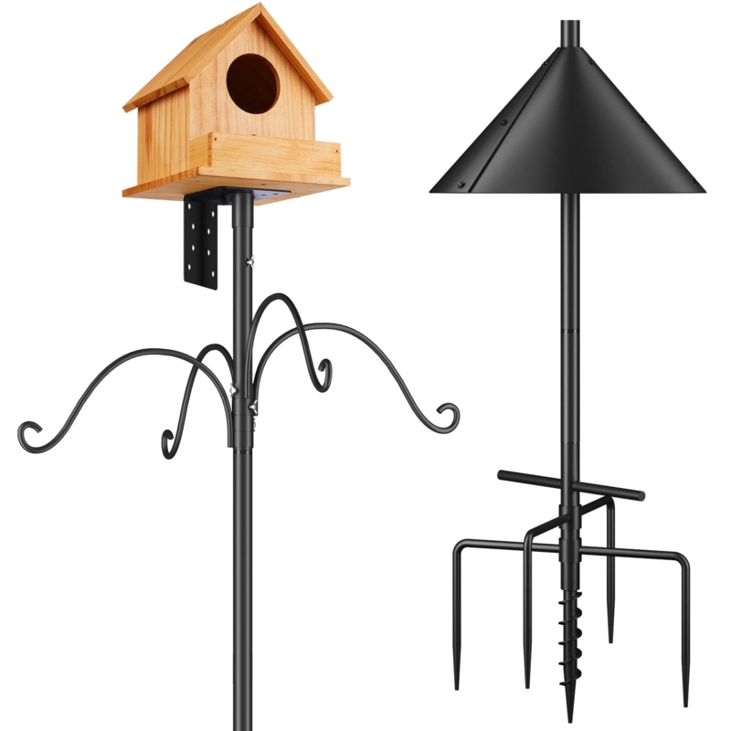 Bird Feeder Pole, Spiral Auger Anchor, Peaked Roof House, Heavy Duty