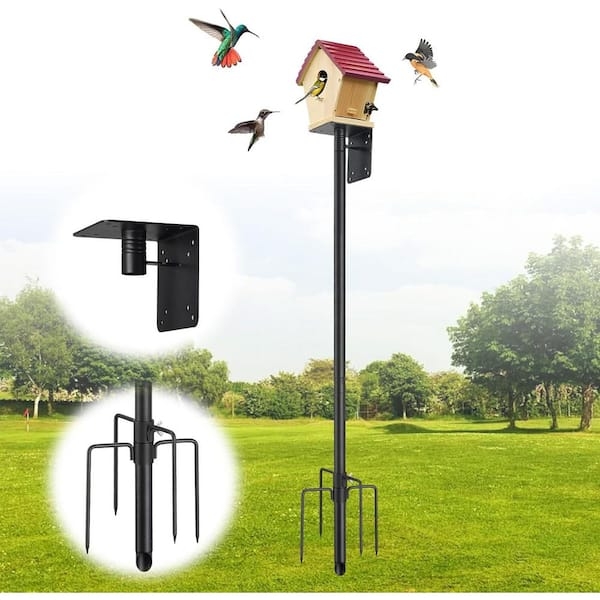 Bird Feeder Pole, Top Mount Bracket, 74 Inch Height, Matte Black Base