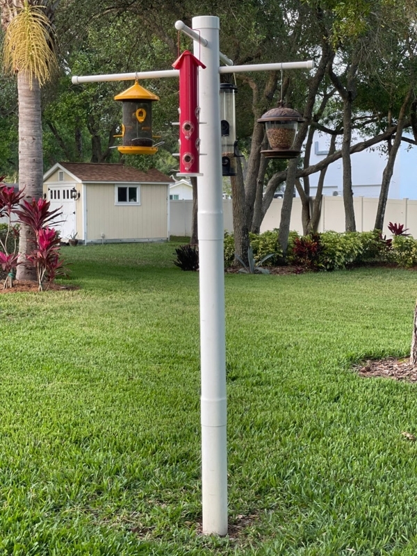 Bird Feeder Pole, White PVC Structure, Dual Cross Arms, Modern Style