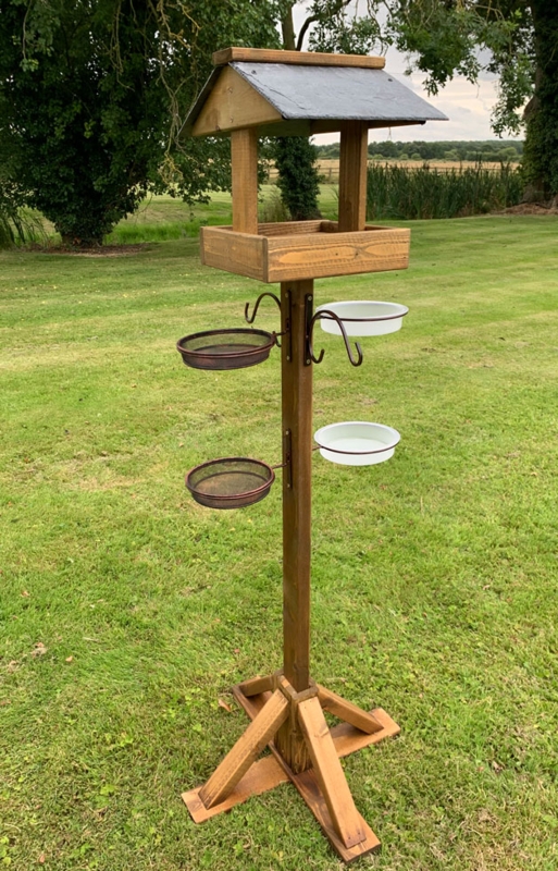 Bird Feeder Stand, Cross Base, Rustic Traditional Wood, Multi-Level