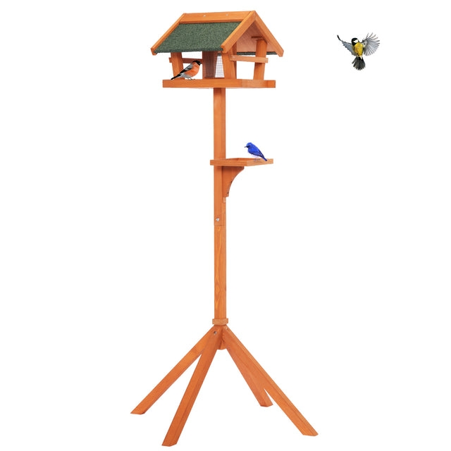 Bird Feeder Stand, Green Shingles, Rustic Cottage Style, Honey Wood