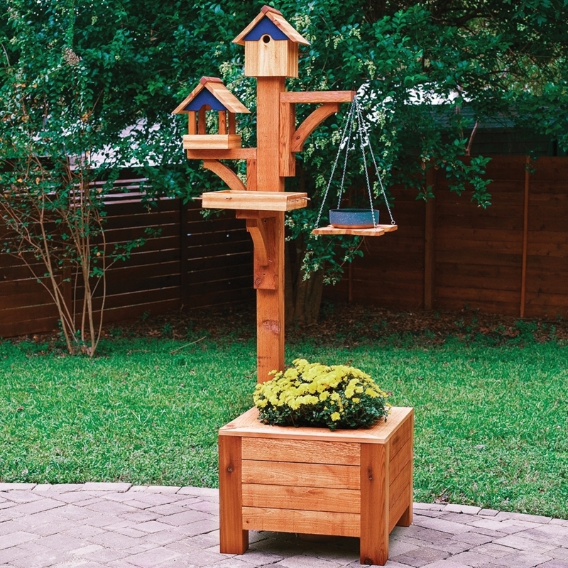 Bird Feeder Station, Planter Box Base, Tiered Birdhouses, Craftsman Wood