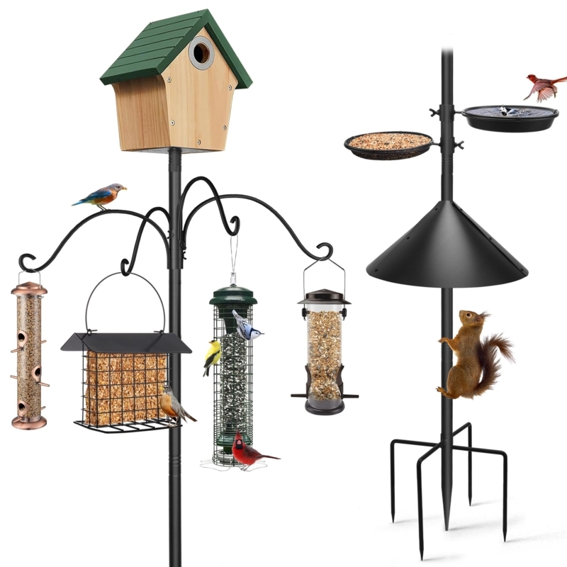 Bird Feeding Station, 93 Inch Height, Matte Black, Squirrel Baffle