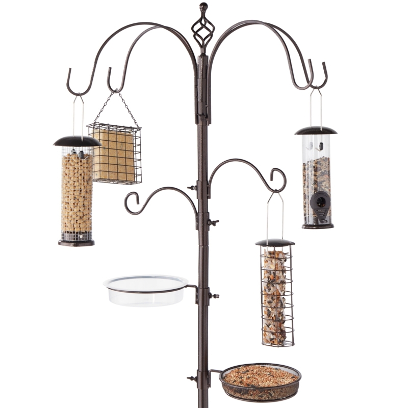 Bird Feeding Station, Bronze Steel Frame, 6 Hook Capacity, Swirl Finial