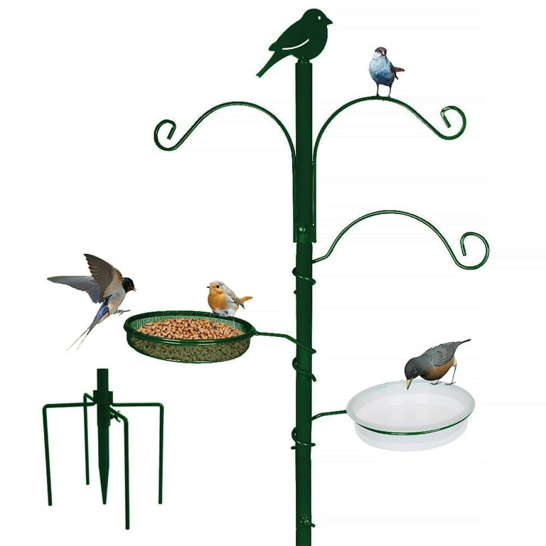 Bird Feeding Station, Forest Green Finish, Five-Prong Base, Multi-Hook