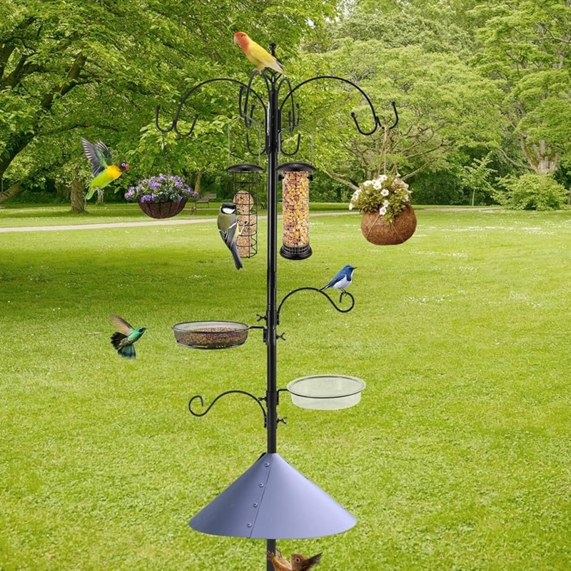 Bird Feeding Station, Planter Hooks, Multi-Tier, Squirrel Baffle