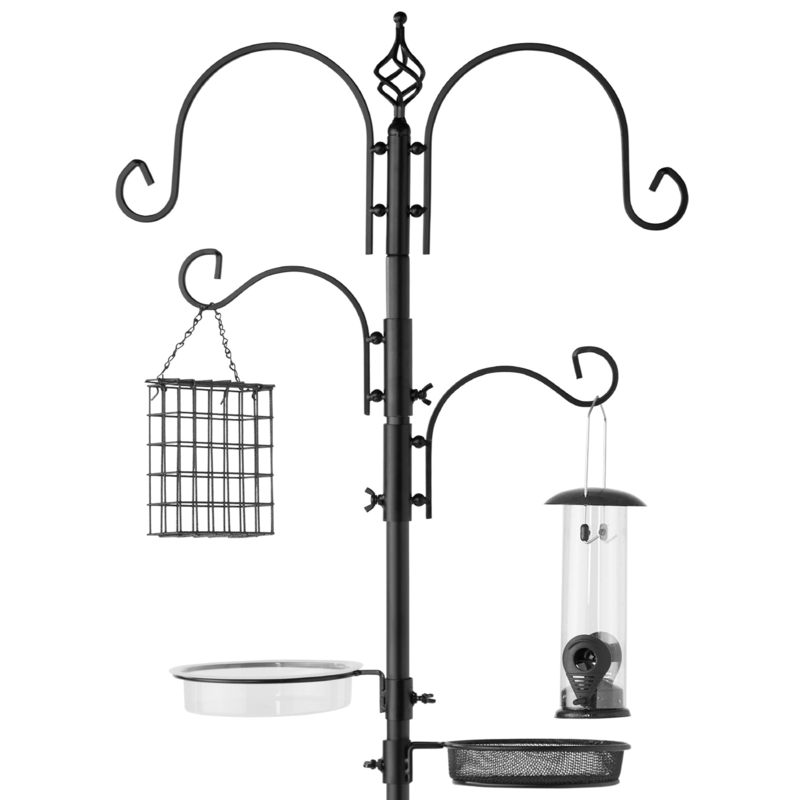 Bird Feeding Station, Steel Construction, Four Hook Design, Matte Black
