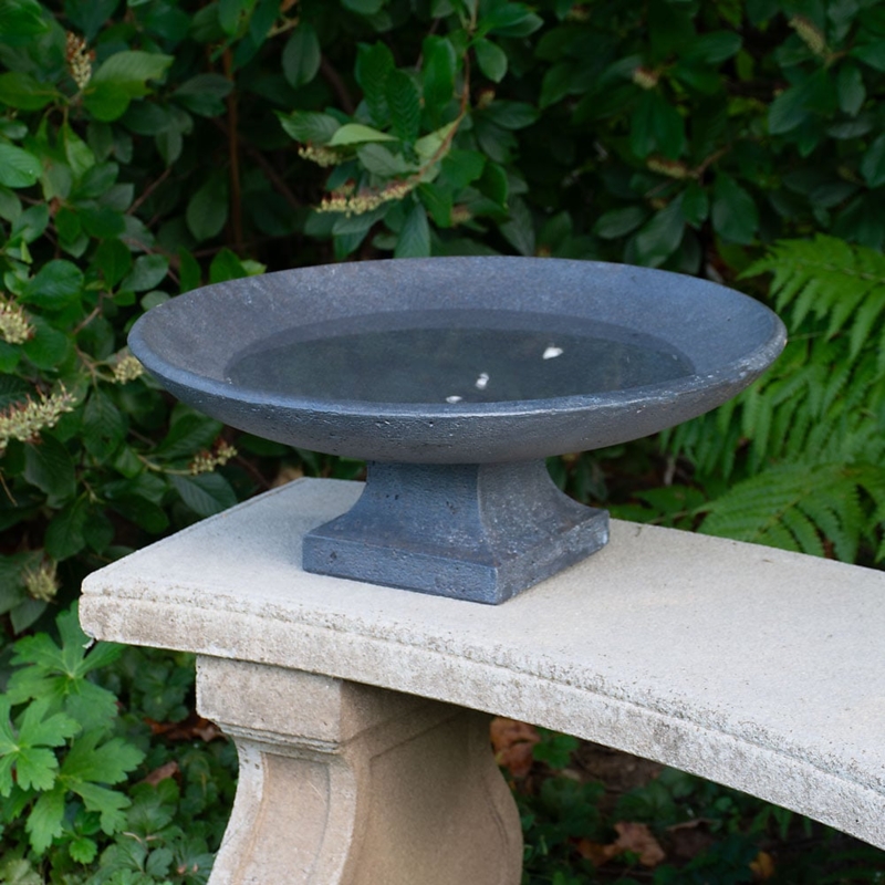 Birdbath Short Pedestal Modern Stone Bowl in Slate Finish