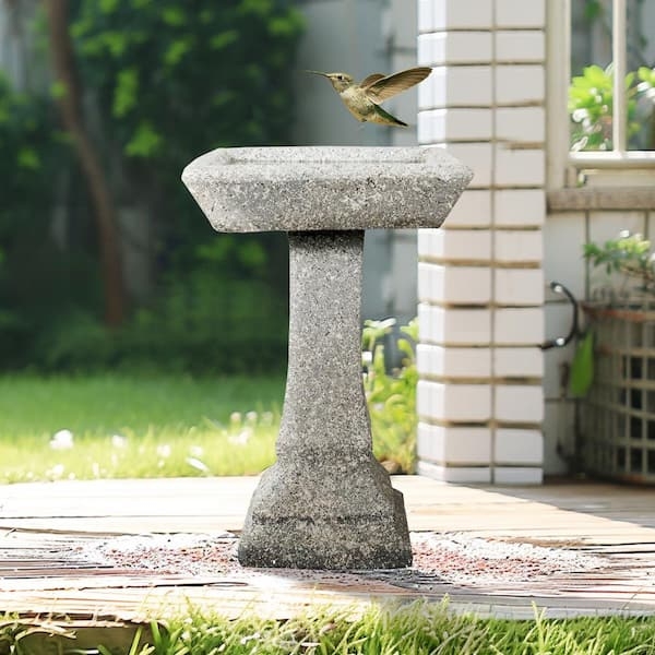 Birdbath Square Basin on Tapered Stone Texture Pedestal Base