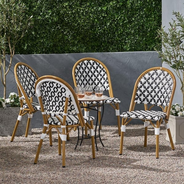 Bistro Chair Bamboo Print Black White Diamond Weave Parisian Style