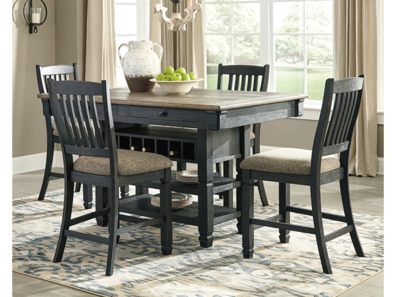 Black and Gray Counter Height Dining Set with Wine Rack and Slat Backs