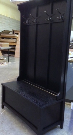 Black Hall Tree with Lift Top Bench and Grain Revealing Finish