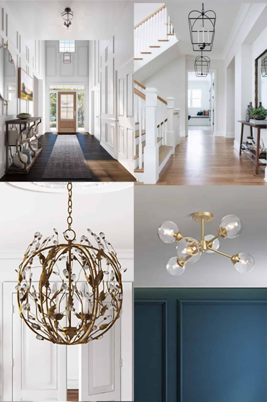 Black Lantern Hallway Pendant Brushed Gold Globe Shades