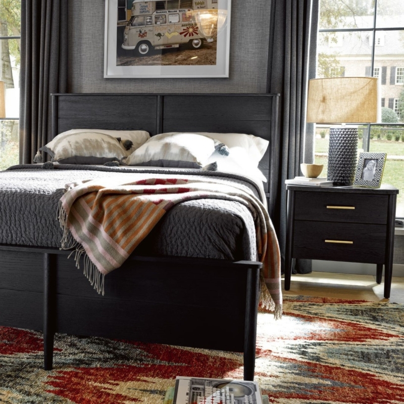 Black Marble Top Nightstand Transitional Bedside Table Gold Hardware