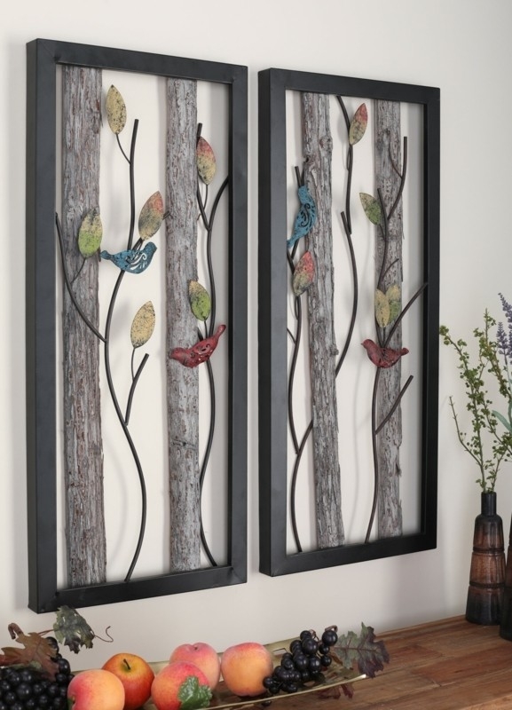 Black Metal Bird Wall Decor with Real Wood Detailing | Foter
