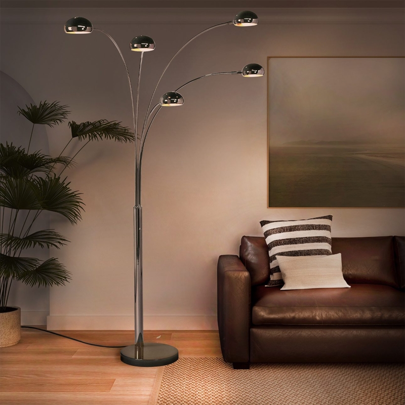 Black Nickel Arc Floor Lamp with Five Mushroom Shades