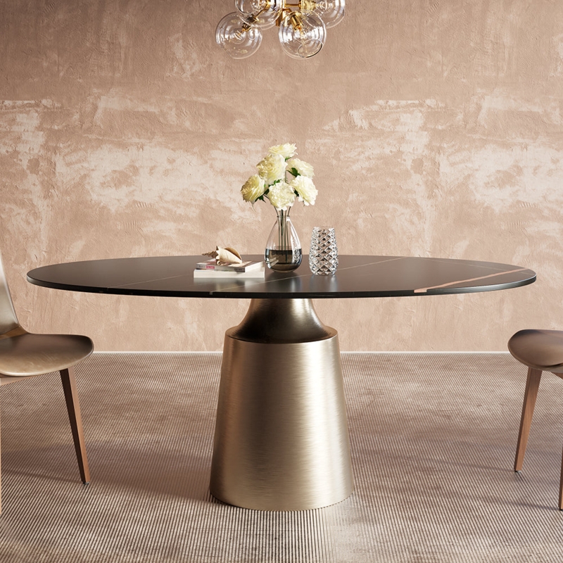 Black Oval Table with Conical Pedestal Base