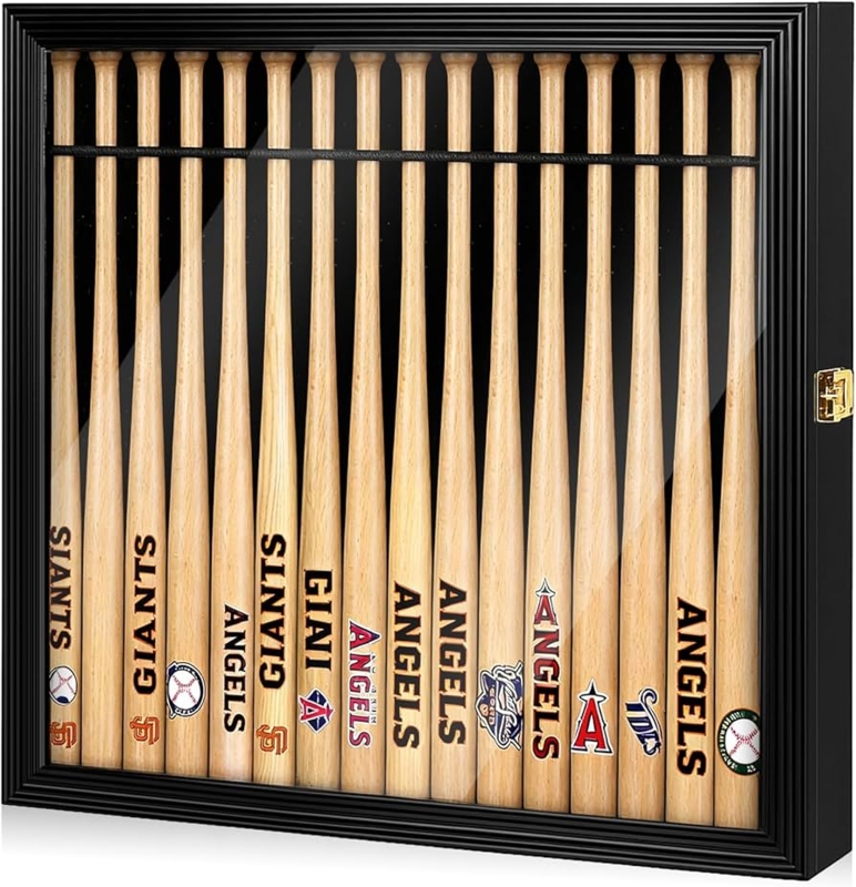 Black Wall Cabinet for Sixteen Mini Baseball Bats