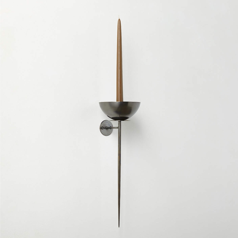 Blackened Brass Wall Sconce Architectural Tapered Spike Design