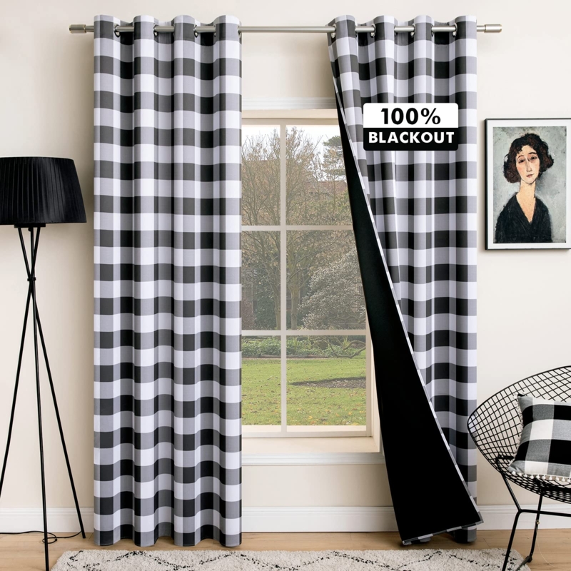 Blackout Curtains Buffalo Plaid Grommet Top Thermal Insulated