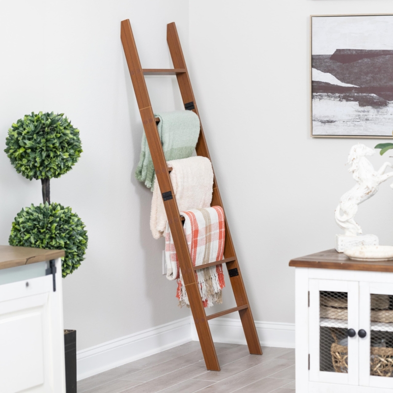 Blanket Ladder 6-Tier Leaning Storage Warm Brown Laminate Finish