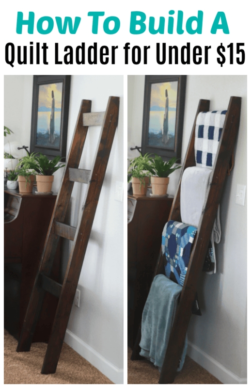 Blanket Ladder Dark Stained Wood Four Tiers Flat Rungs Leaning Rack