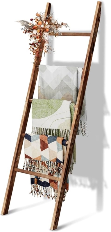 Blanket Ladder Five Tier Quilt Holder Wood Leaning Frame Floral
