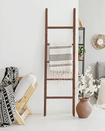 Blanket Ladder Pine Wood Six-Tier Leaning Towel Rack Farmhouse Style