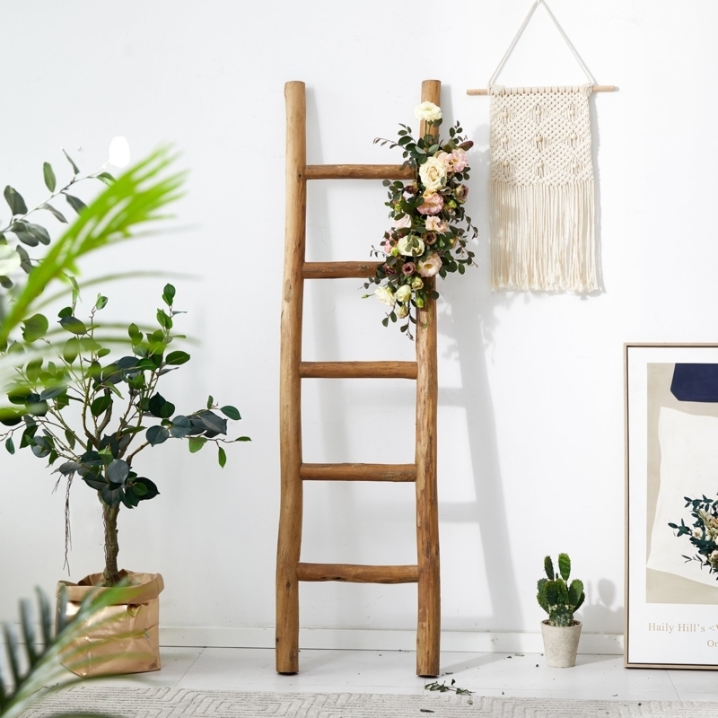 Blanket Ladder Raw Wood Texture Irregular Uprights Boho Leaning