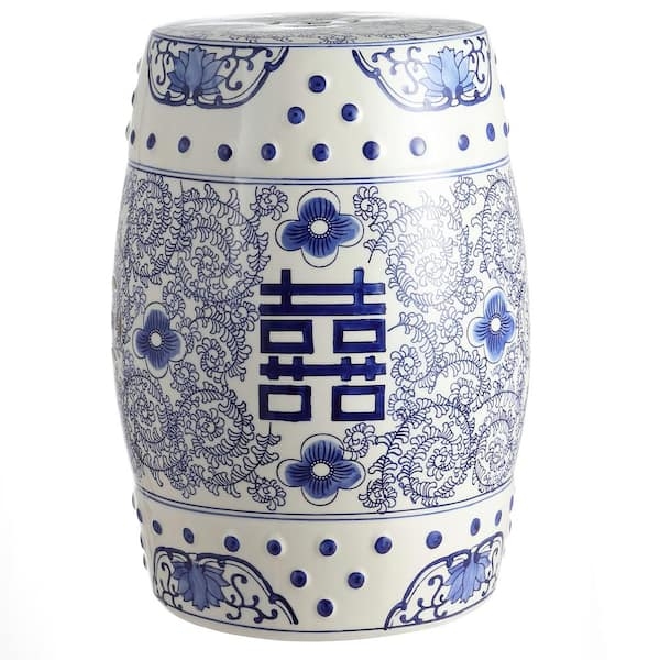 Blue and White Drum Stool with Double Happiness Symbol