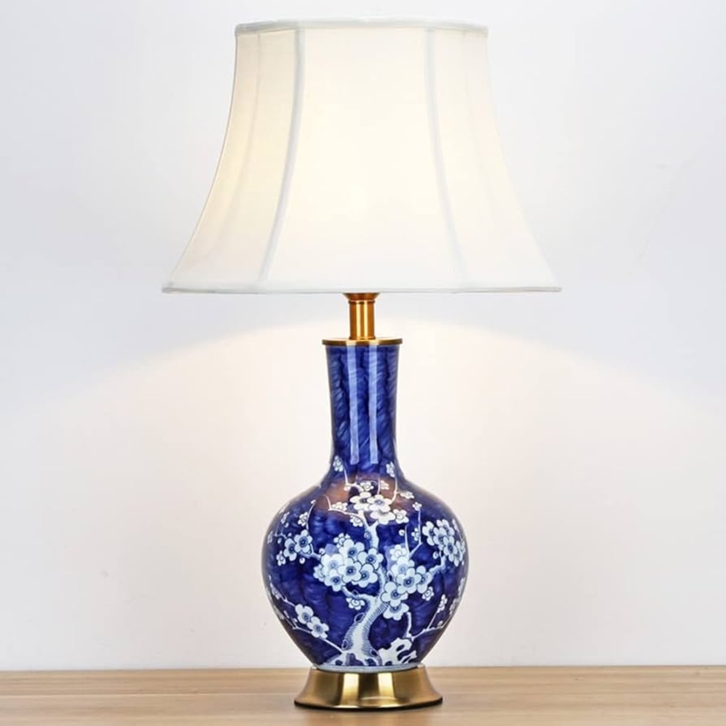 Blue and White Porcelain Table Lamp, Plum Blossom Chinoiserie