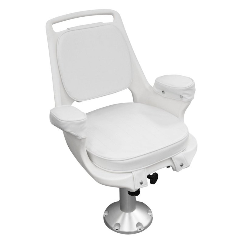 Boat Chair: White Upholstery with Adjustable Pedestal and Backrest Handle