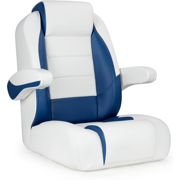 Boat Seat: Two-Tone Marine Vinyl with Textured Blue Bolsters and Headrest