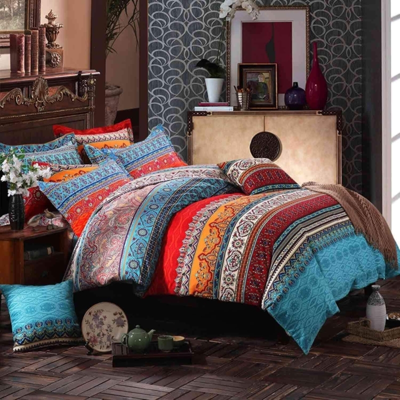 Bohemian Comforter Set Teal Red Palette Eclectic Mandala